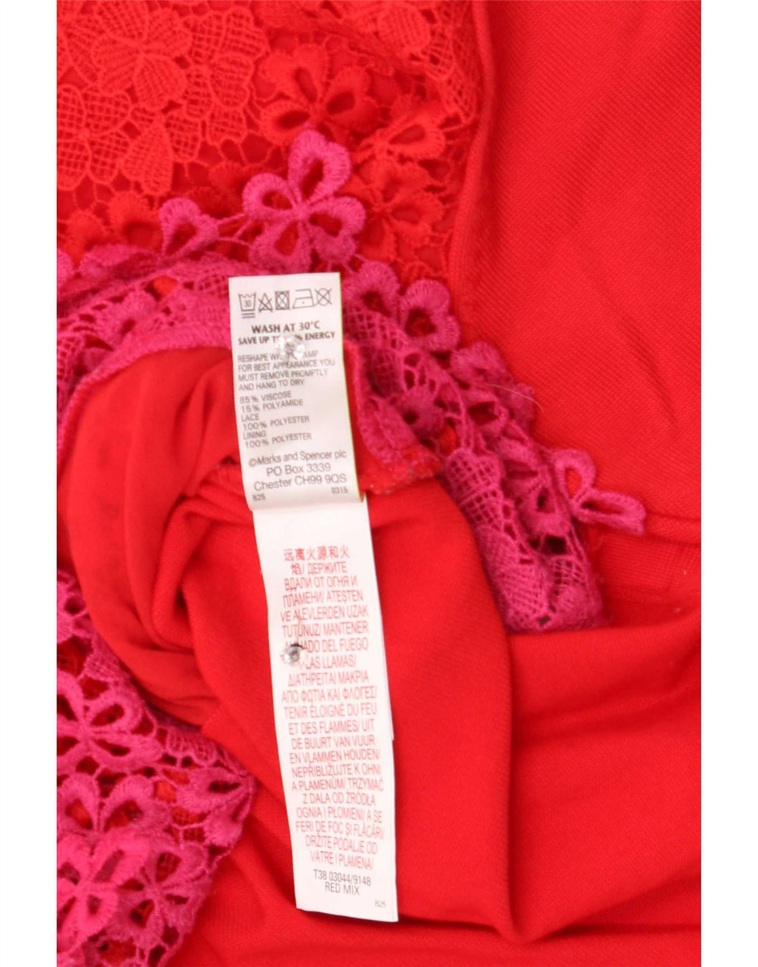 Marks & Spencer Damen-Spitzenblusenoberteil UK 12 Mittelrotes, geblümtes Polyester