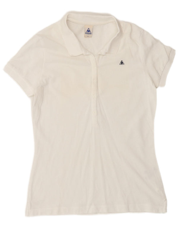 LE COQ SPORTIF Damen Poloshirt UK 10 Small Weiße Baumwolle
