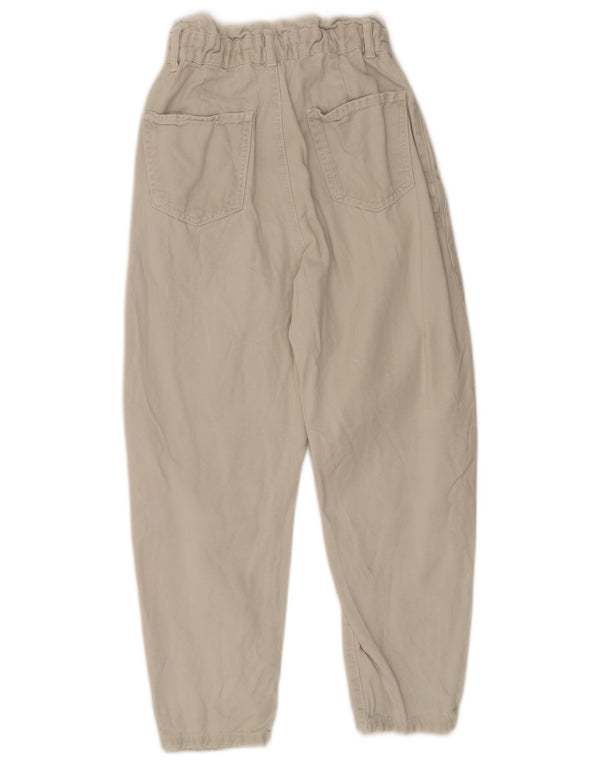 Zara Damen High Waist Capri Tapered Jeans EU 34 2XS W24 L22 Beige Baumwolle