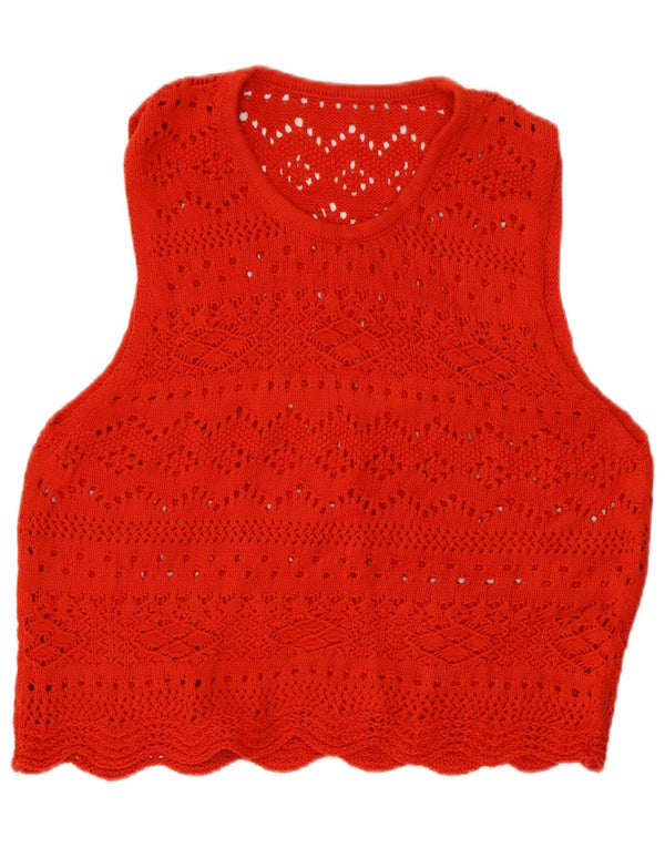 Vintage Damen Weste Tank Top UK 14 Medium Rot