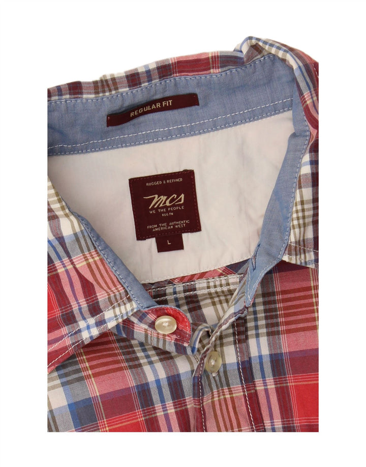 MARLBORO CLASSICS Mens Regular Fit Short Sleeve Shirt Large Red Check