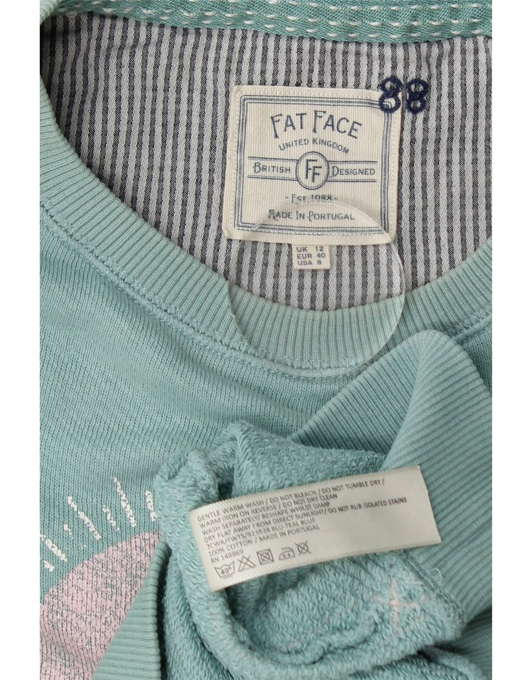 Fat Face Damen-Pullover mit grafischem Rundhalsausschnitt, Gr. 12, Mittelblau