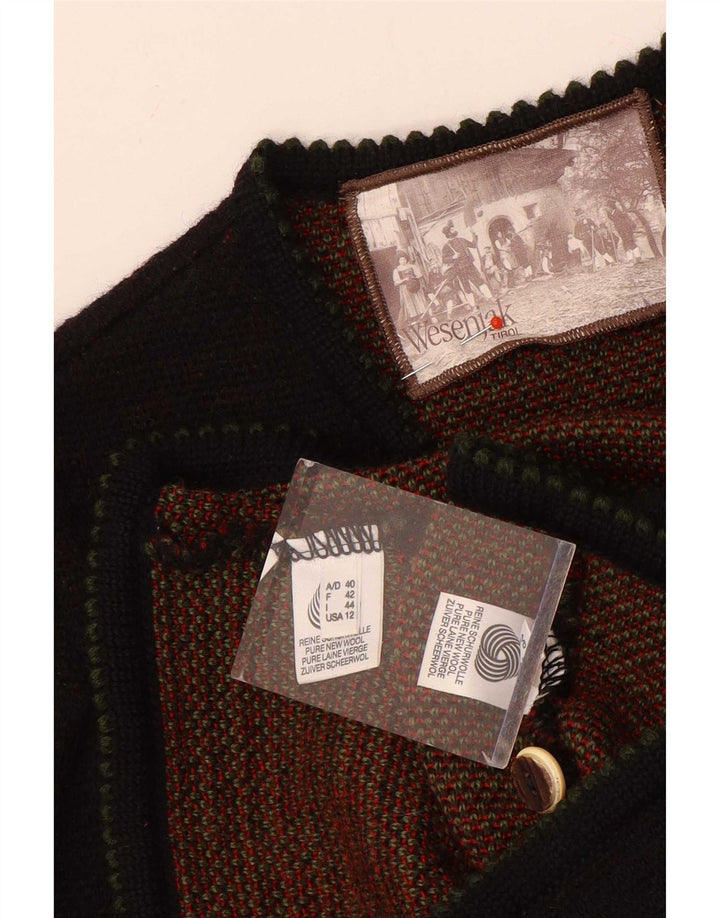 Vintage Damen Grafischer Cardigan Pullover IT 44 Mittelbraune geometrische Wolle