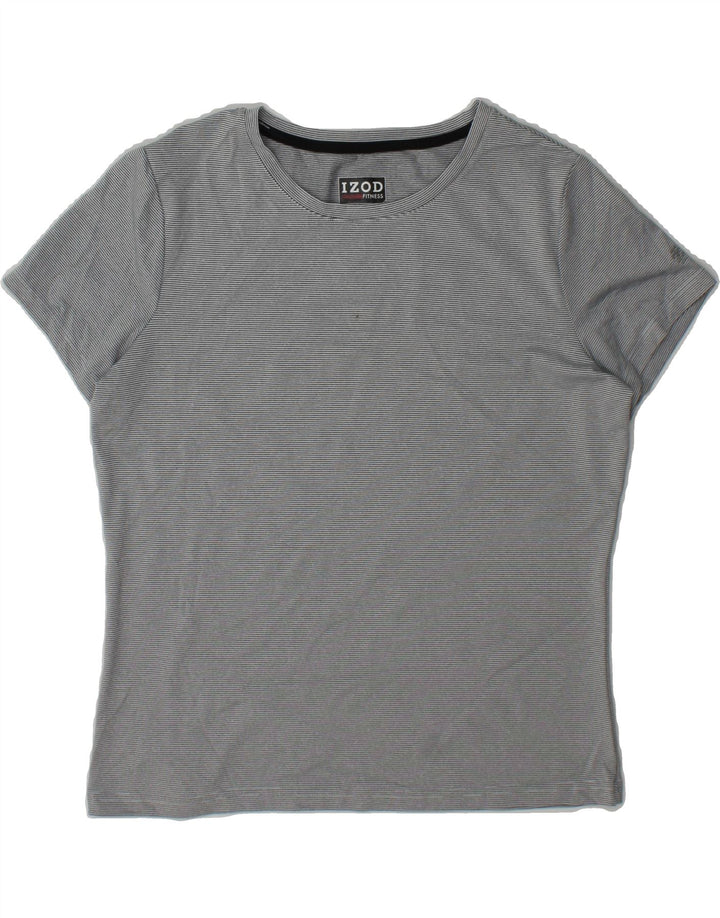 IZOD Womens T-Shirt Top UK 14 Medium Grey Striped Polyester Vintage Izod and Second-Hand Izod from Messina Hembry 
