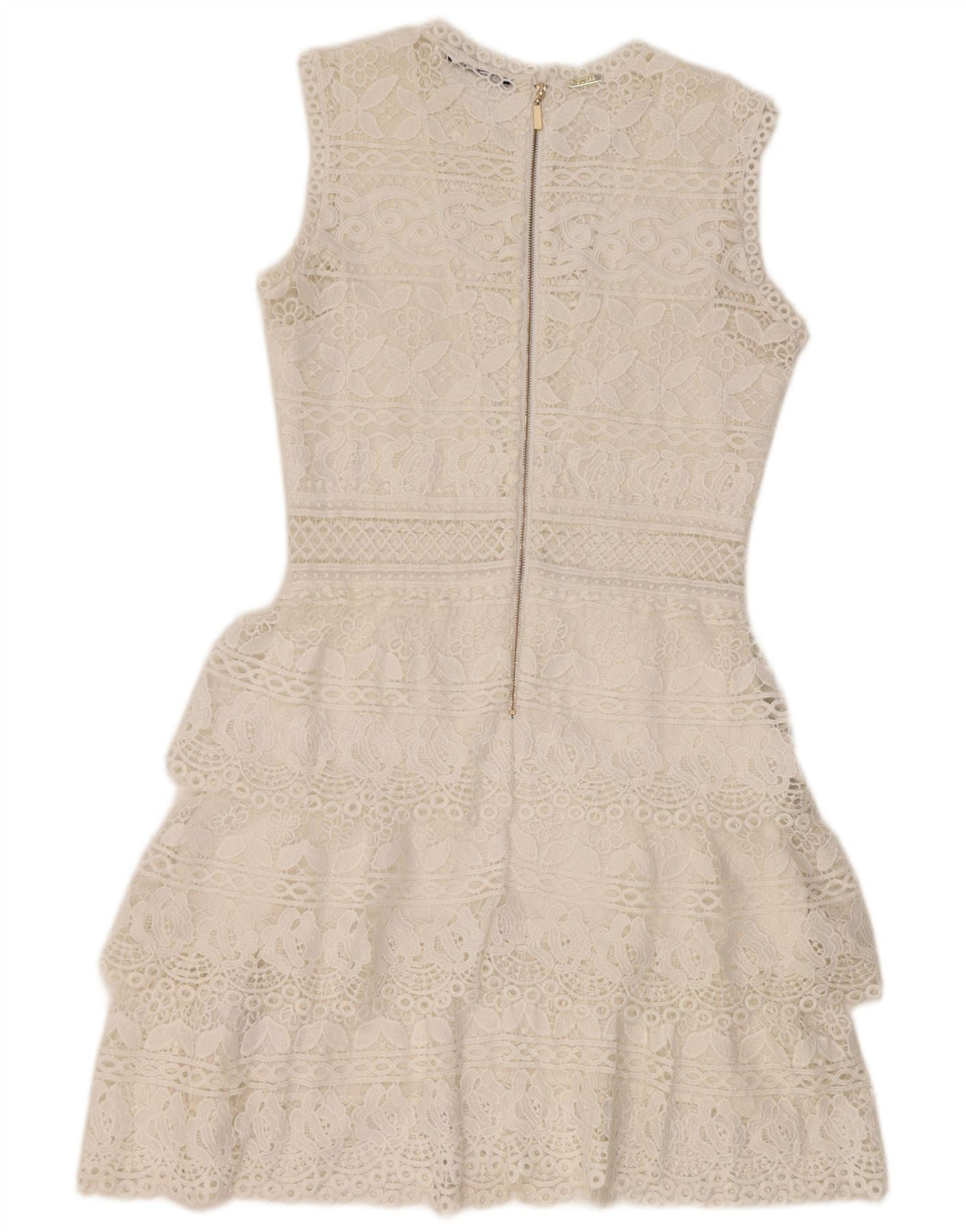 Guess Damen Ärmelloses, gestuftes Spitzenkleid UK 12 Mittelweißes Polyester
