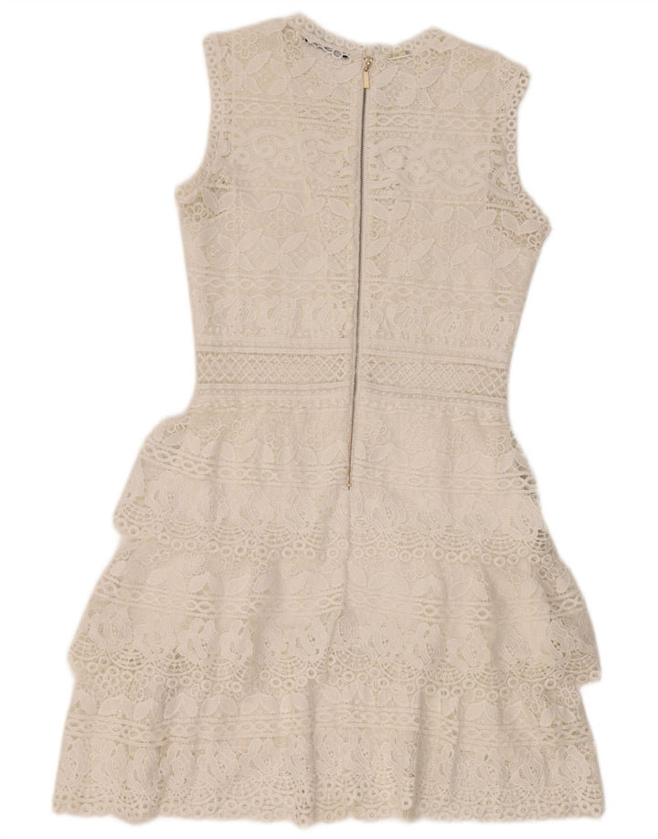 Guess Damen Ärmelloses, gestuftes Spitzenkleid UK 12 Mittelweißes Polyester