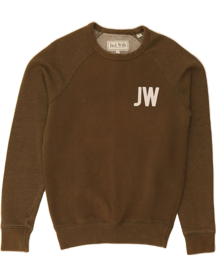 JACK WILLS Mens Graphic Sweatshirt Jumper XS Khaki Cotton Vintage Jack Wills and Second-Hand Jack Wills from Messina Hembry 