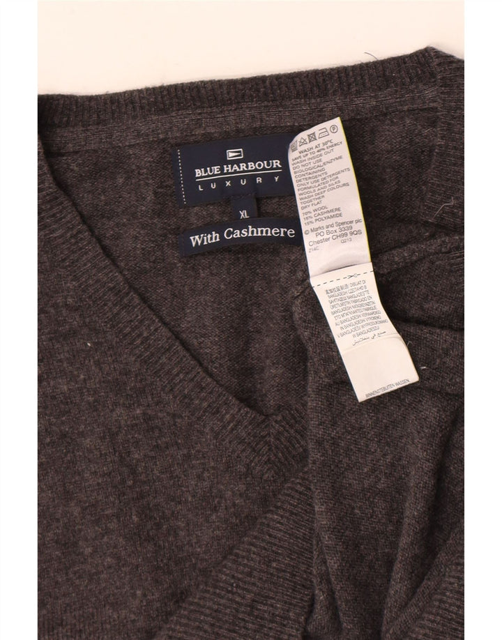 Marks & Spencer Herren Blue Harbor V-Ausschnitt Pullover Pullover XL Graue Wolle