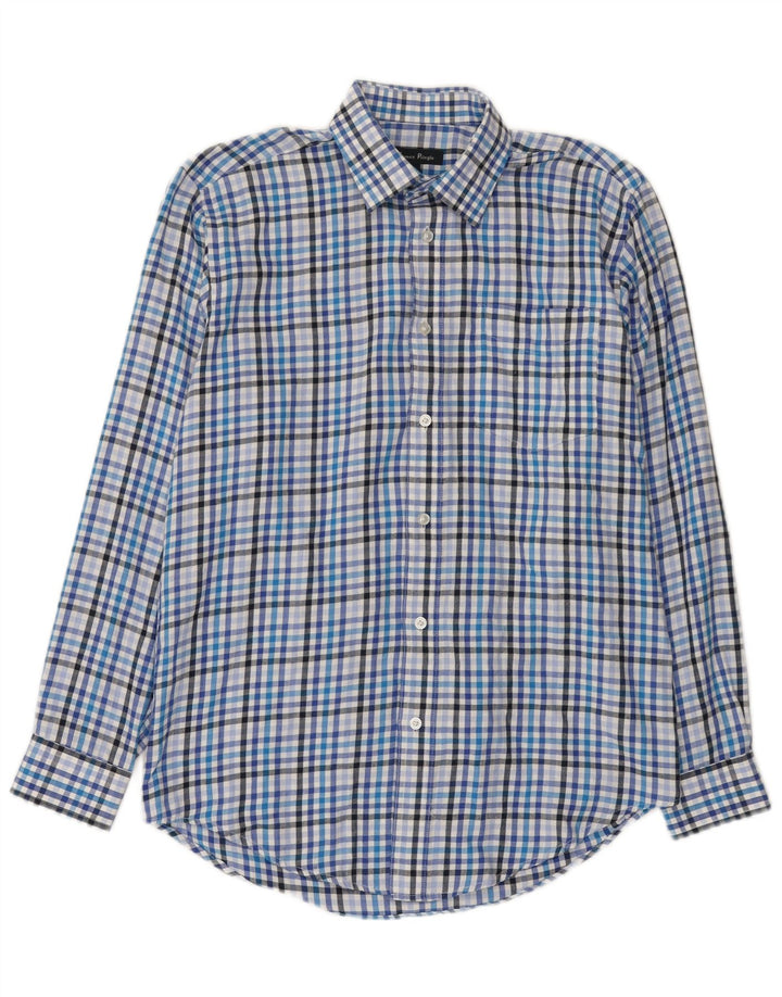 James Pringle Herren-Flanellhemd, klein, blau kariert, Polyester