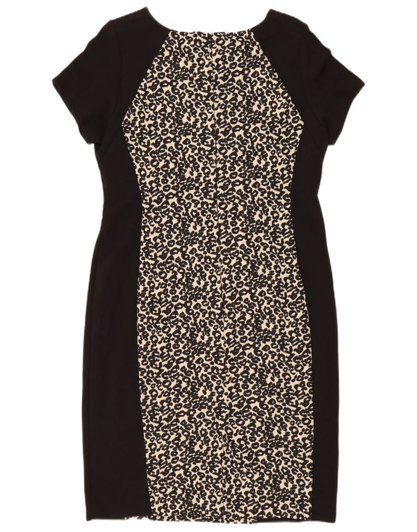 Marks & Spencer Damen Etuikleid UK 46 Große schwarze Viskose mit Animal-Print