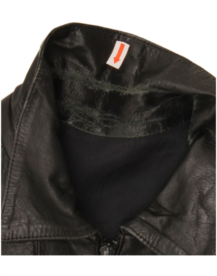Vintage Damen Crop Lederjacke IT 44 Medium Schwarz