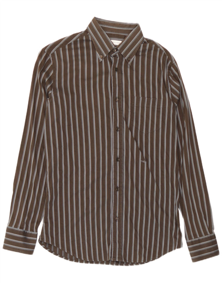 Trussardi Herrenhemd, groß, braun, gestreift, Baumwolle
