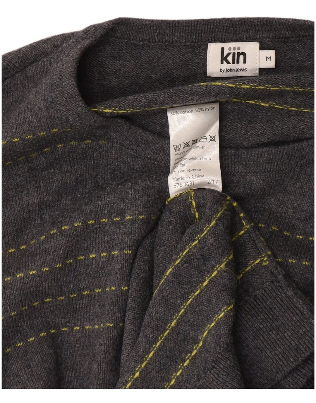 John Lewis Herren-Pullover mit Rundhalsausschnitt, mittelblau, gestreift, Baumwolle