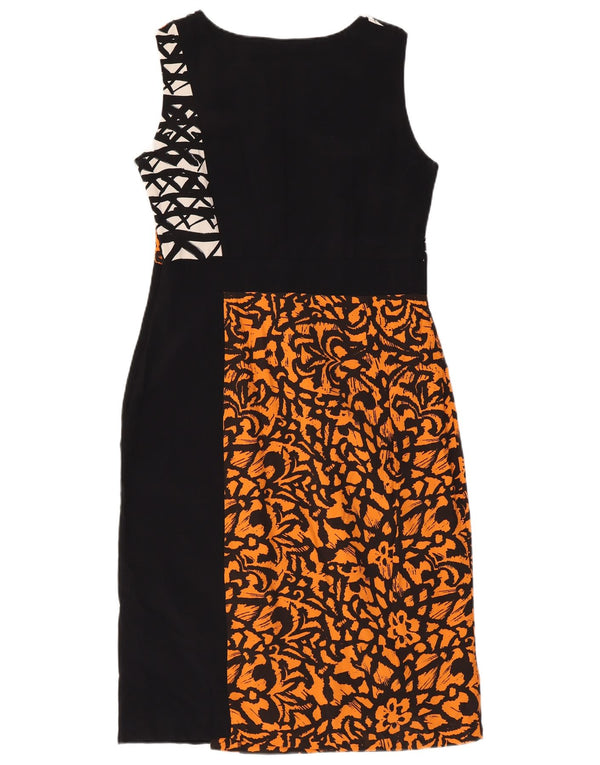 John Rocha Damen Ärmelloses Etuikleid UK 12 Mittelschwarze Viskose mit Blumenmuster