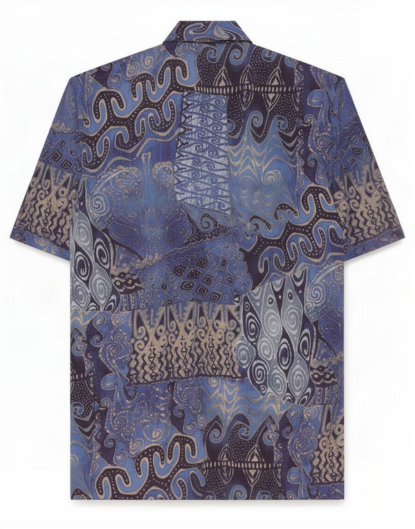Dolomiten Damen Kurzarm-Hemdbluse IT 47 Large Blau Patchwork