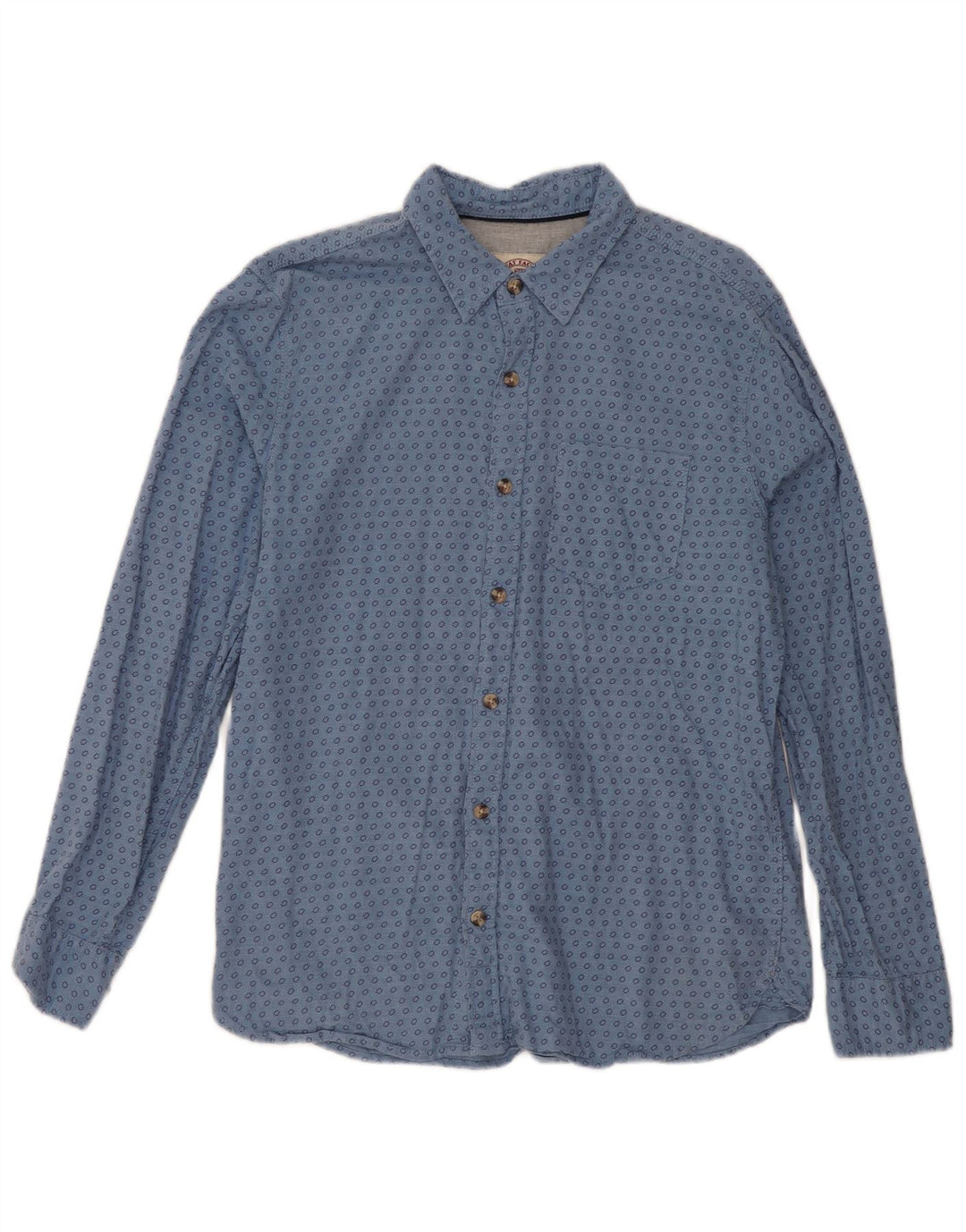 Fat Face Herren-Hemd mit abstraktem Muster, mittelblaue Baumwolle