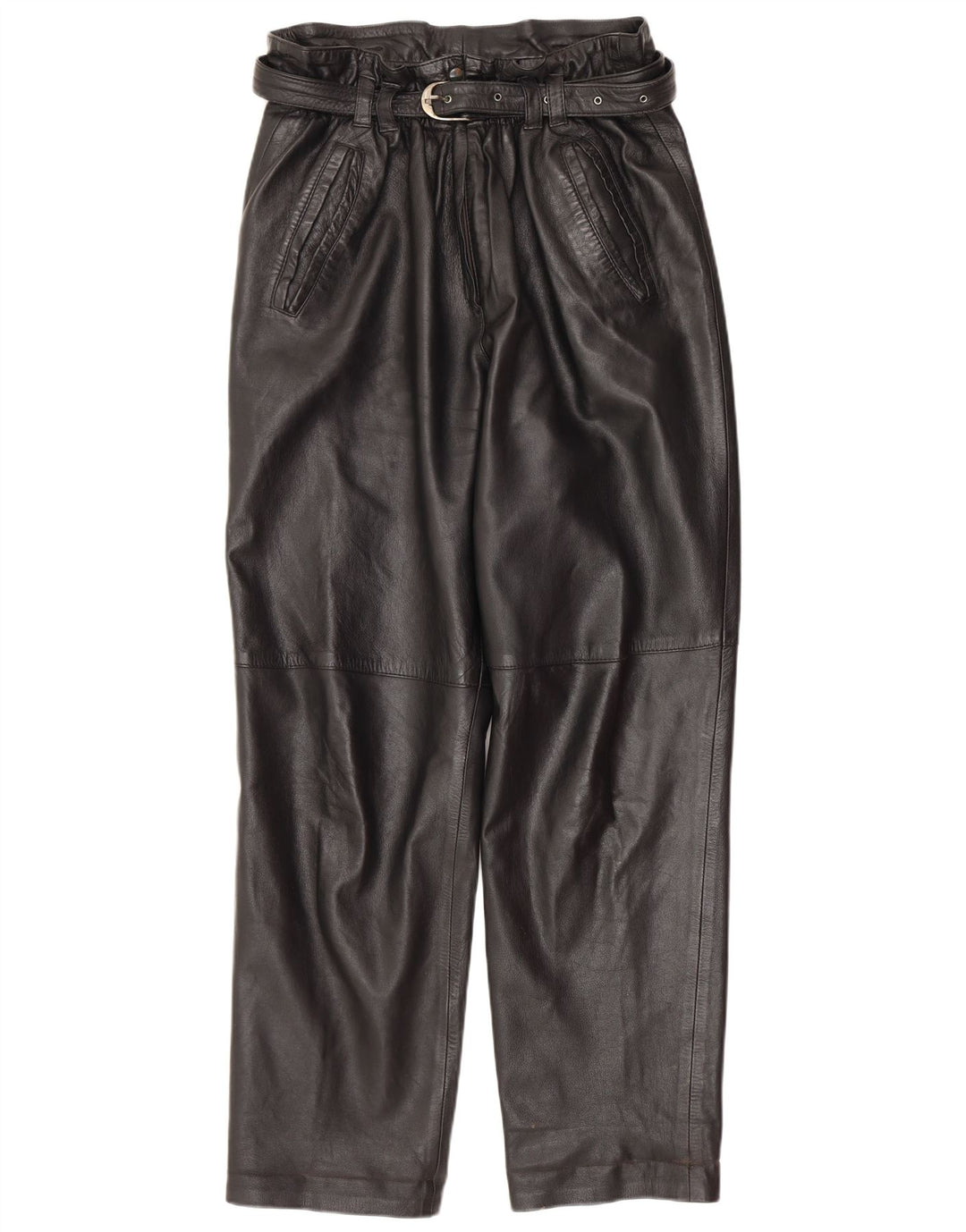 Vintage Damen gerade Lederhose IT 42 Medium W30 L30 Schwarz