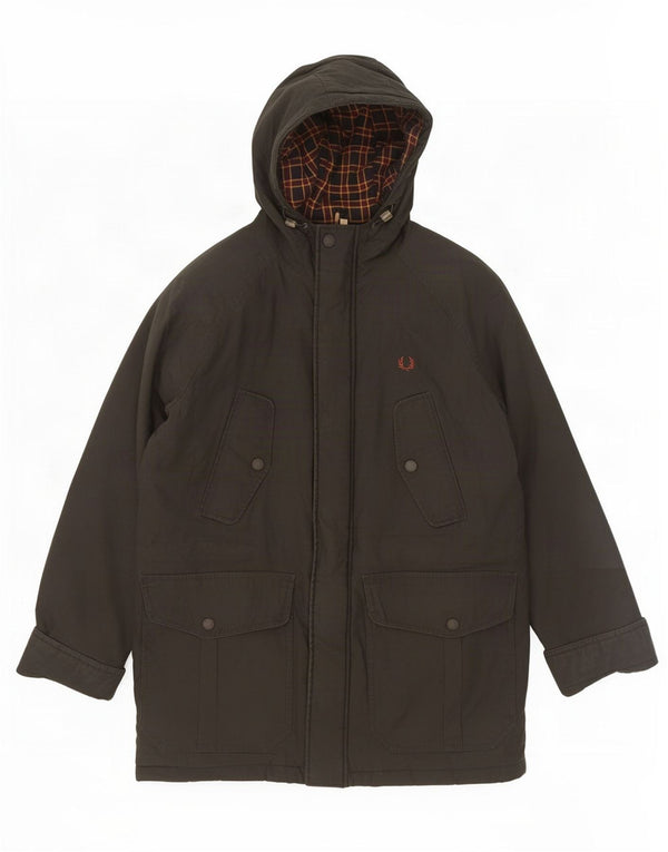 Fred Perry Mens Hooded Parka Jacket UK 38 Medium Black Cotton