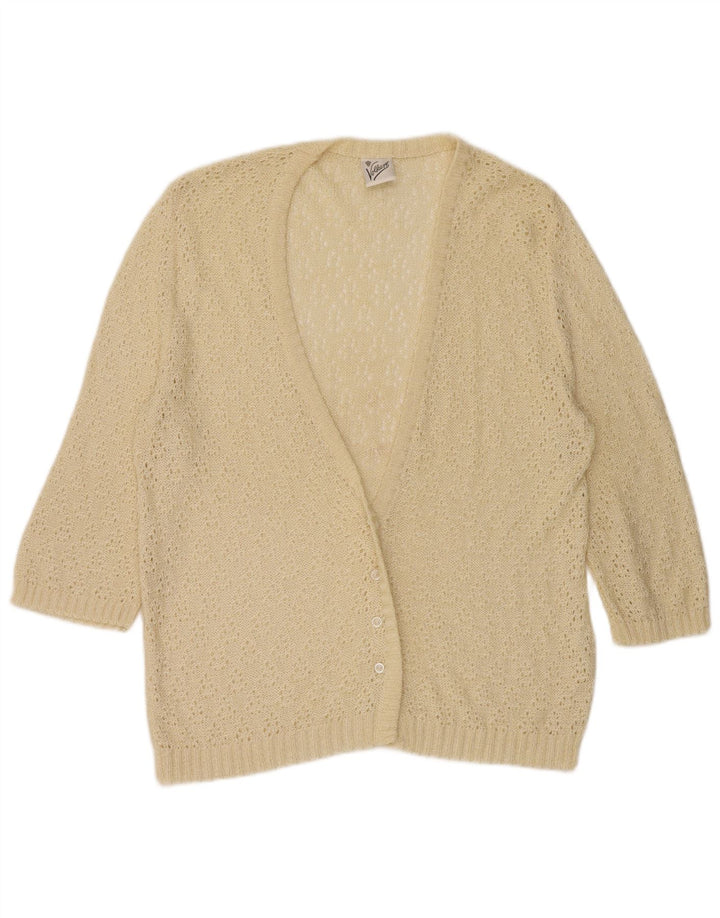 Vintage Damen 3/4 Ärmel Cardigan Pullover IT 44 Mittelbeige Viskose