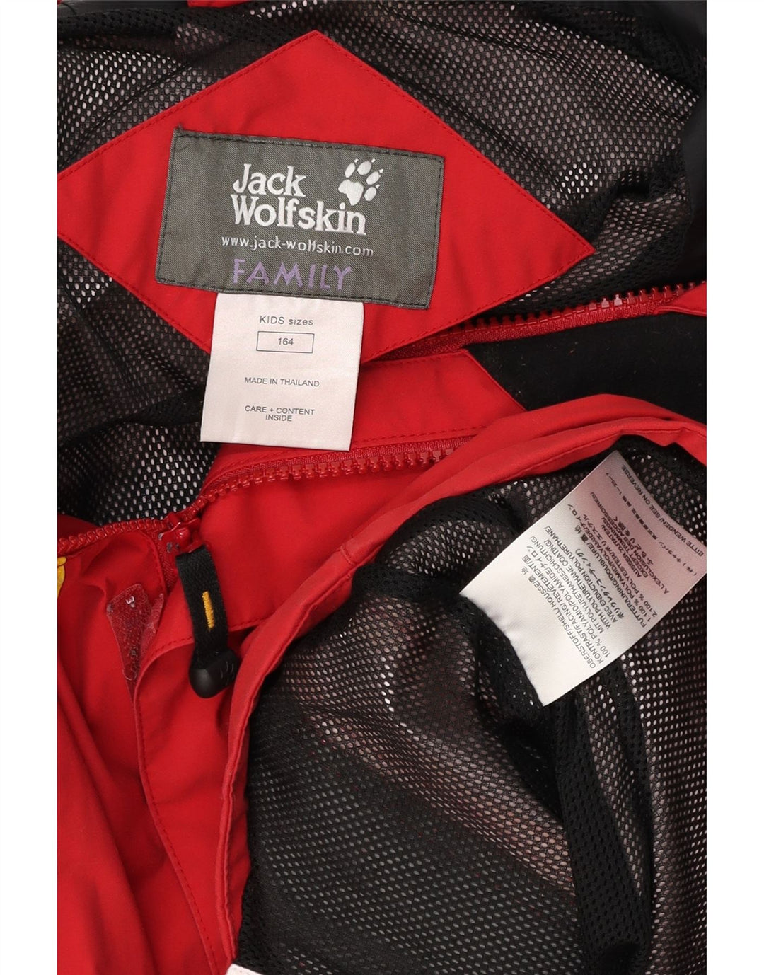 JACK WOLFSKIN Regenjacke für Jungen mit grafischer Kapuze, 13–14 Jahre, rotes Polyamid