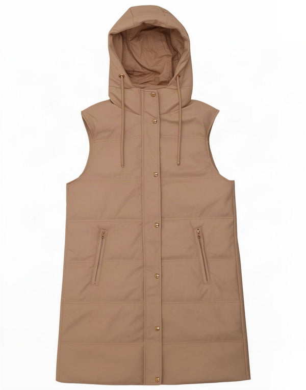 Zara Womens Longline Hooded Oversized Padded Gilet UK 6 XS Beige