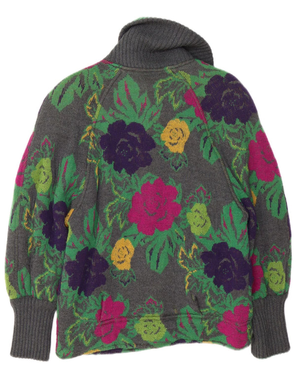 Vintage Damen Cardigan Pullover UK 16 Groß Grau geblümt