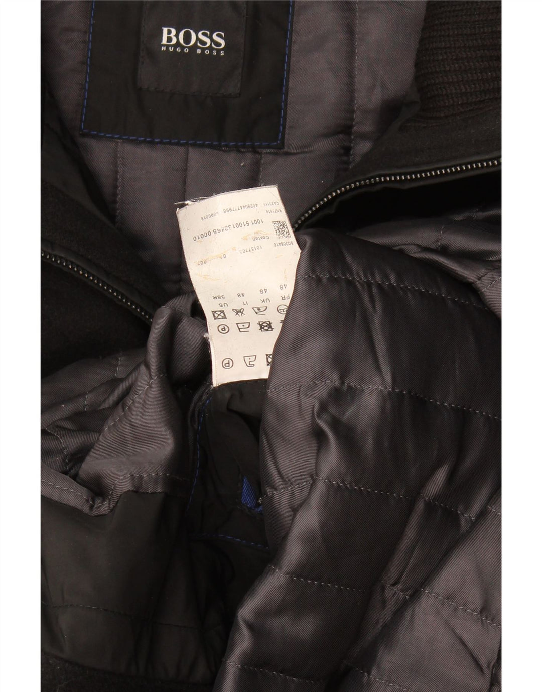 Hugo Boss Herrenmantel EU 48 Mittelschwarze Wolle