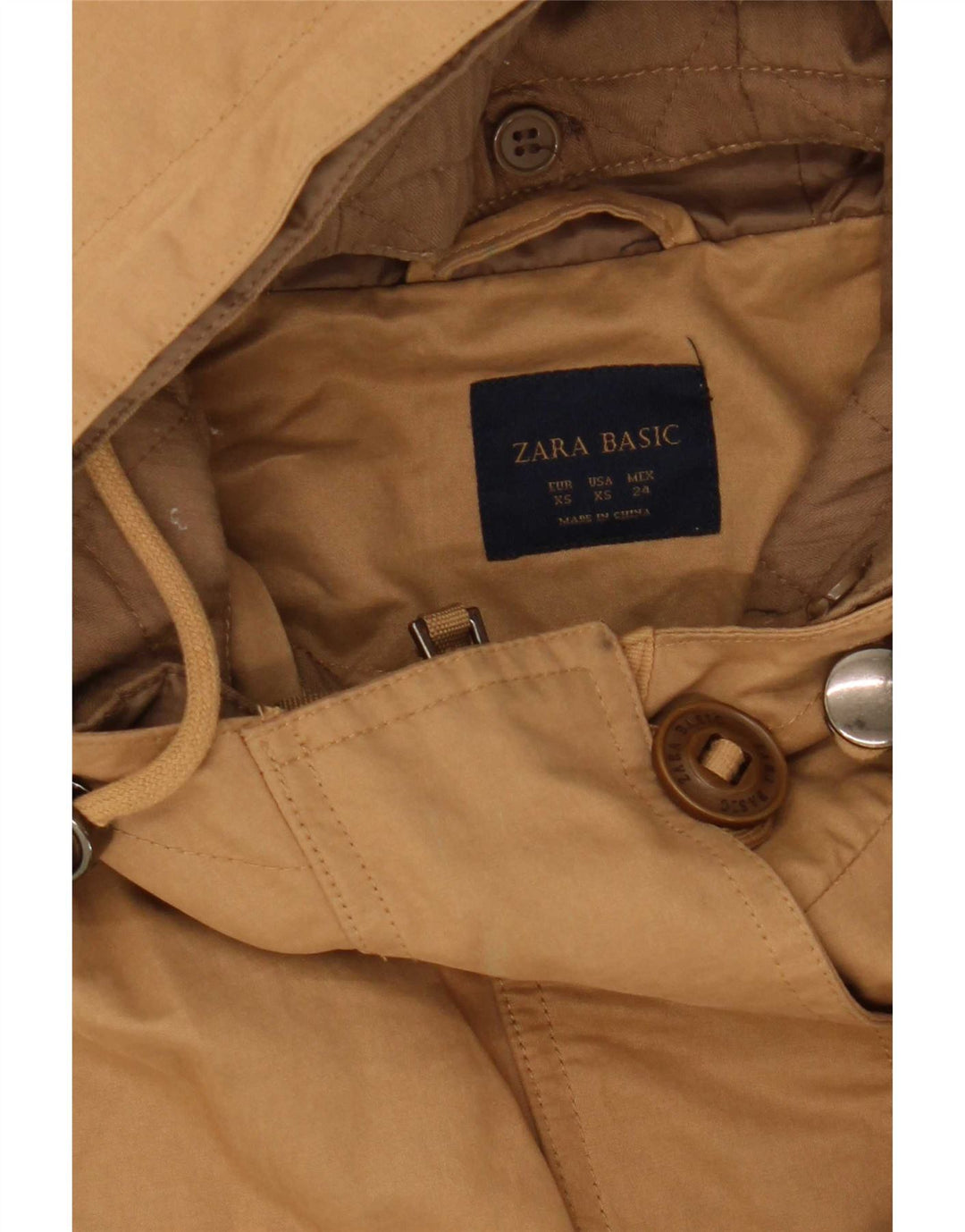 Zara Damen-Parka mit Kapuze, UK 6, XS, Beige, Polyester
