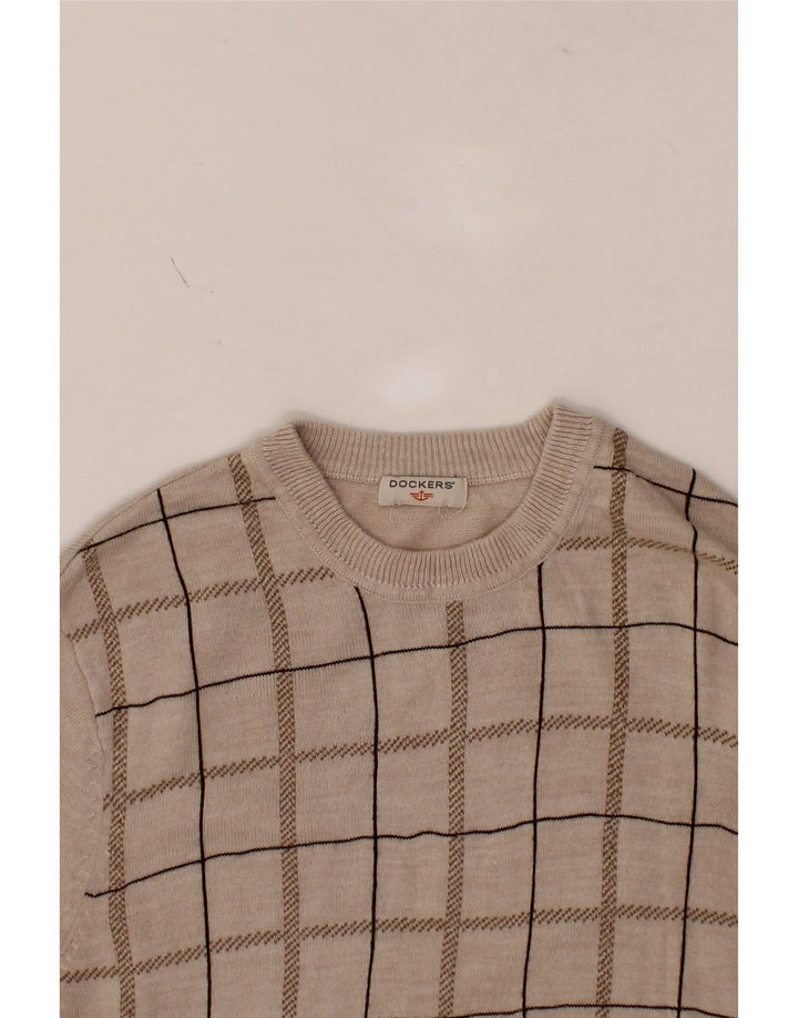 DOCKERS Mens Crew Neck Jumper Sweater Medium Beige Check Vintage Dockers and Second-Hand Dockers from Messina Hembry 
