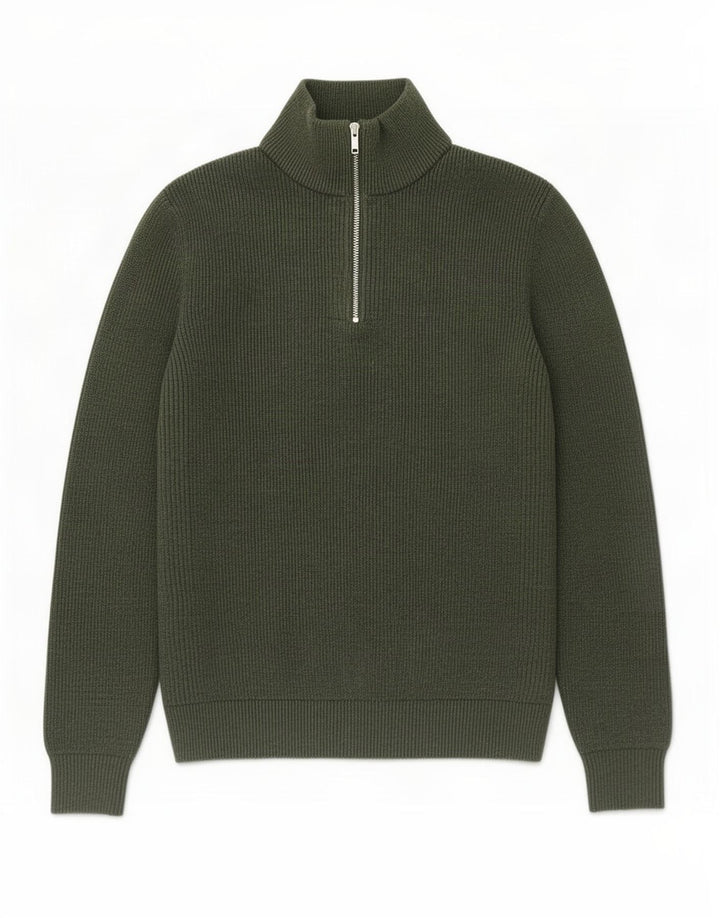 Marks & Spencer Herren-Pullover mit Reißverschluss am Hals, groß, Khaki, Polyester
