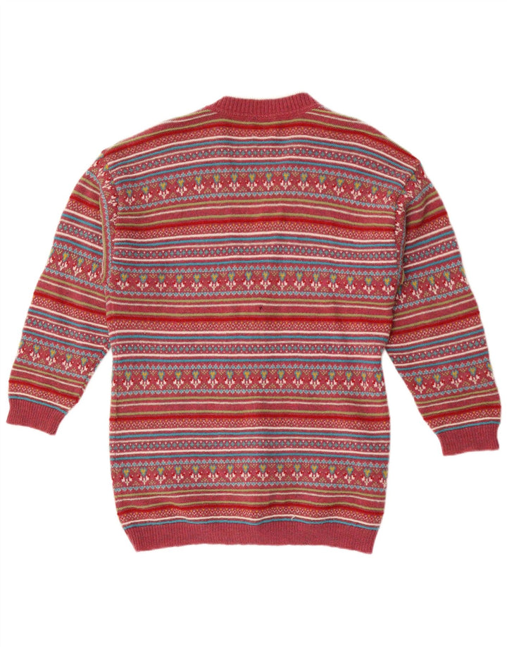 Stefanel Damen-Cardigan-Pullover UK 14 Mittelrote Fair-Isle-Wolle