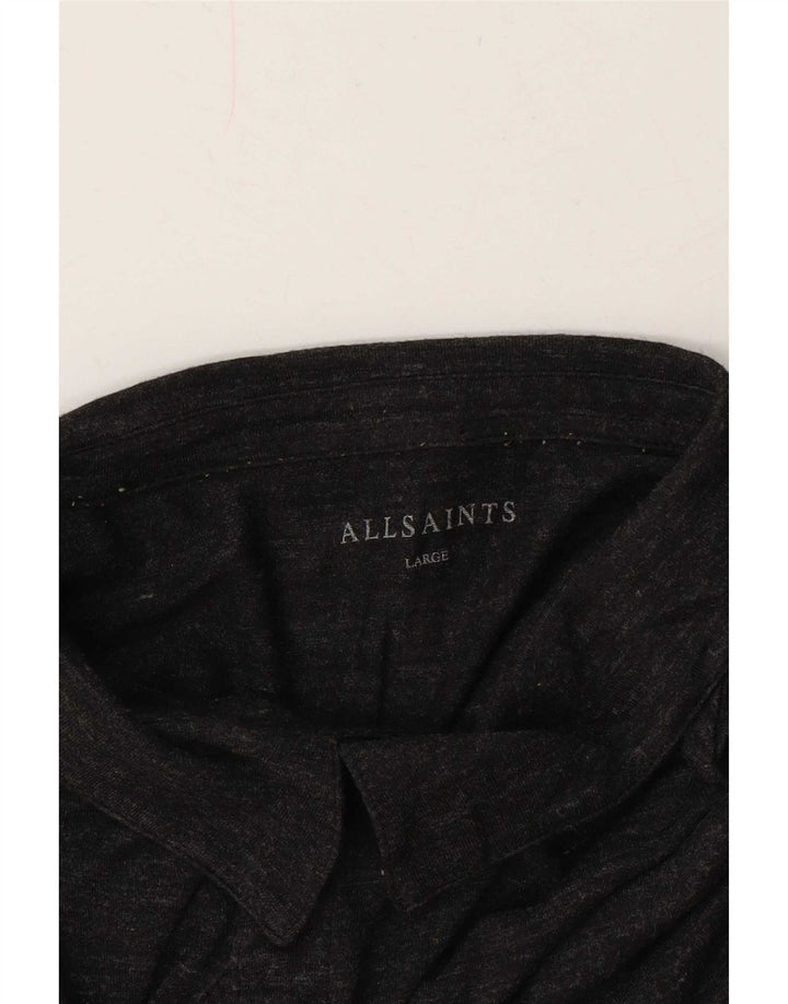All Saints Herren-Poloshirt, groß, grau meliert
