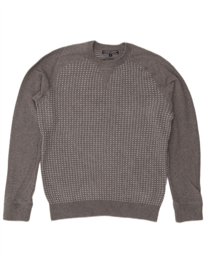 Tommy Hilfiger Herren-Pullover mit Rundhalsausschnitt, mittelgraue geometrische Baumwolle