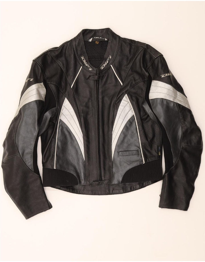 DIFI Mens Leather Racer Jacket IT 52 XL Black Colourblock Vintage Difi and Second-Hand Difi from Messina Hembry 