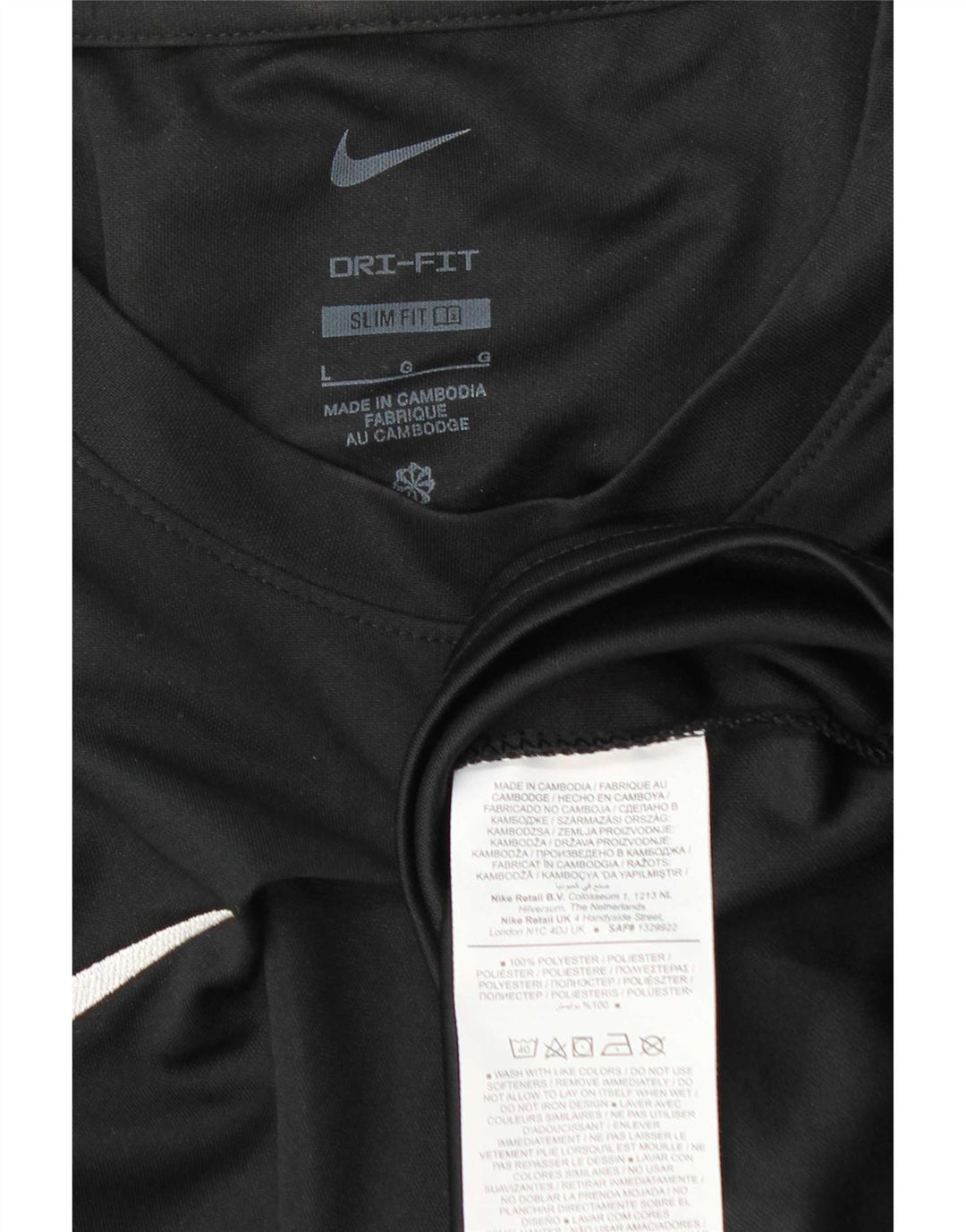 Nike Herren Dri Fit Slim Fit T-Shirt Top Large Schwarz Polyester