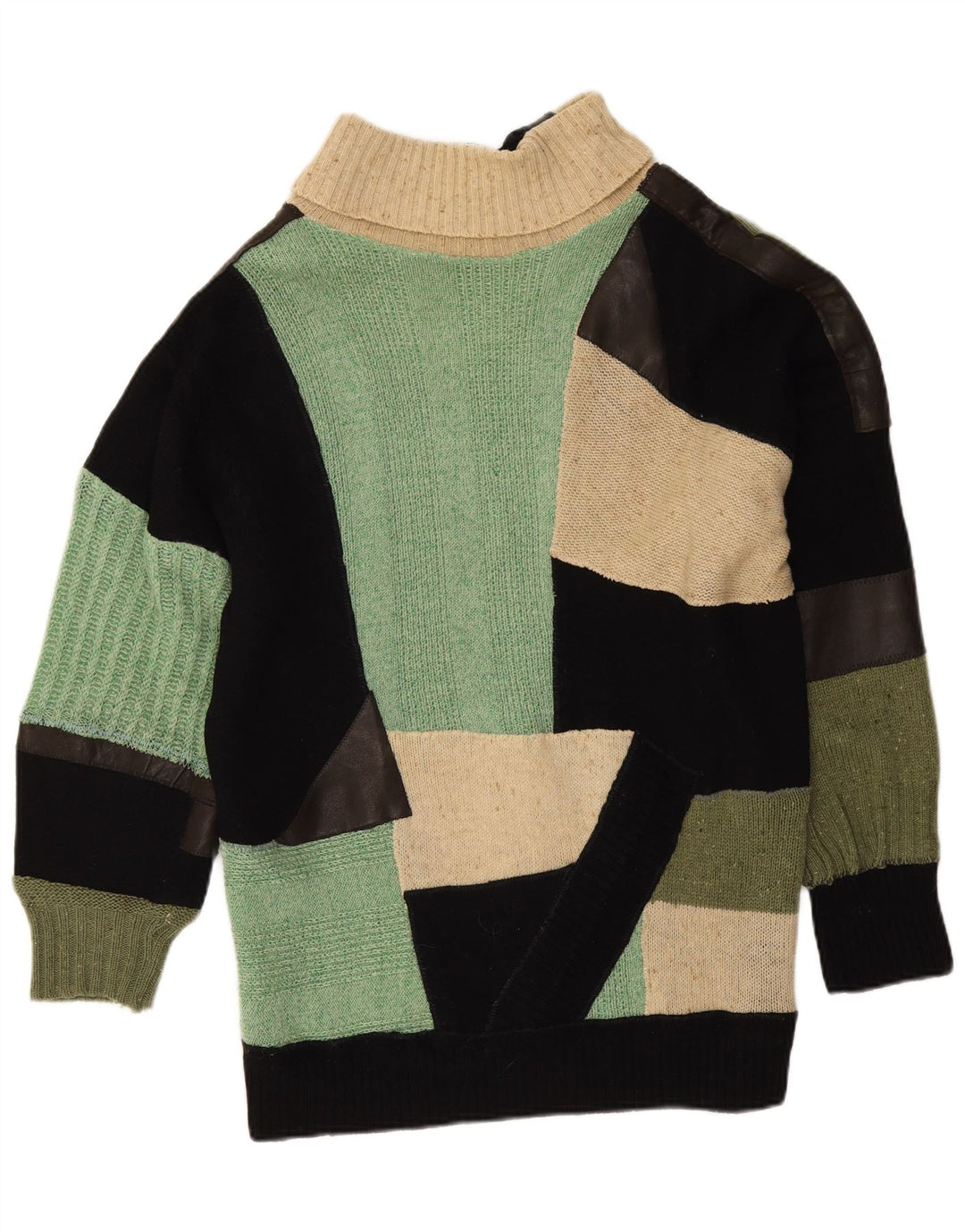 Vintage Damen Rollkragenpullover Pullover UK 14 Großes mehrfarbiges Patchwork