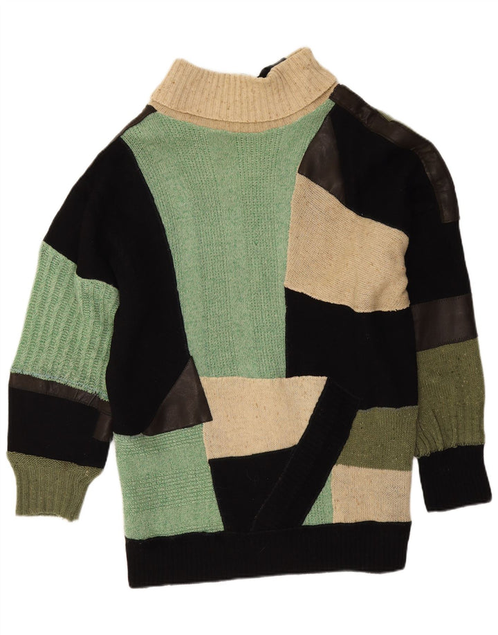 Vintage Damen Rollkragenpullover Pullover UK 14 Großes mehrfarbiges Patchwork