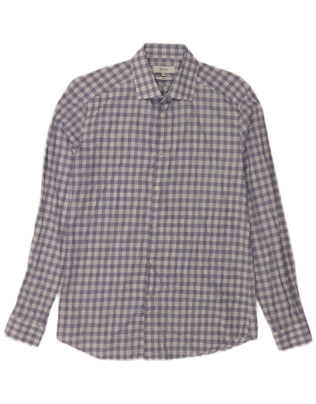 Reiss Herren-Slim-Fit-Hemd aus mittelblau karierter Baumwolle