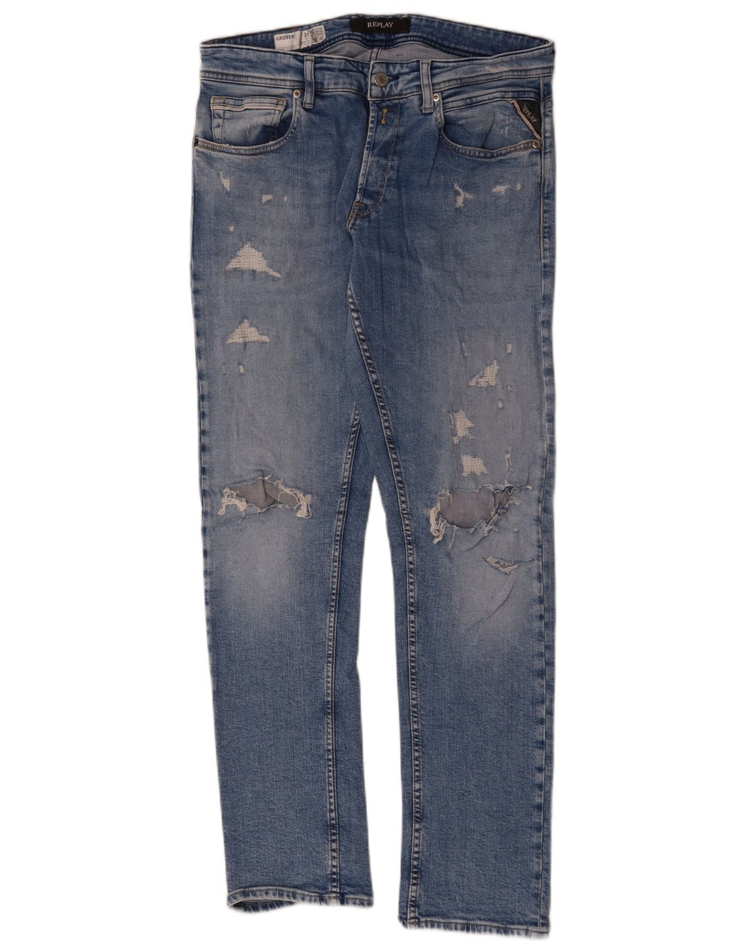 REPLAY Damen Grover Distressed Straight Jeans W31 L32 Blaue Baumwolle