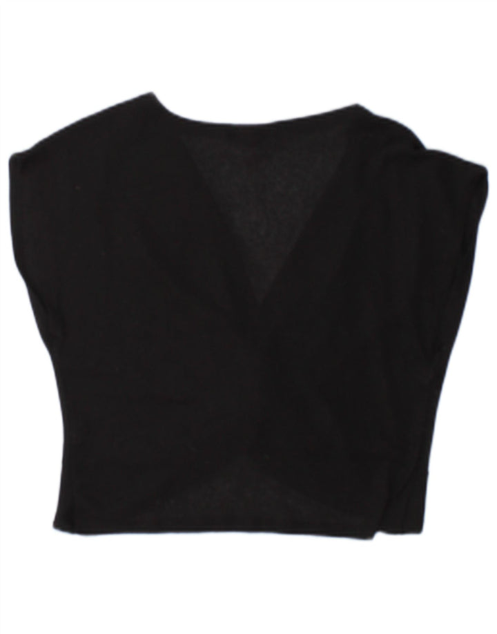 Zara Damen Crop Bluse Top UK 10 Small Schwarz Polyester