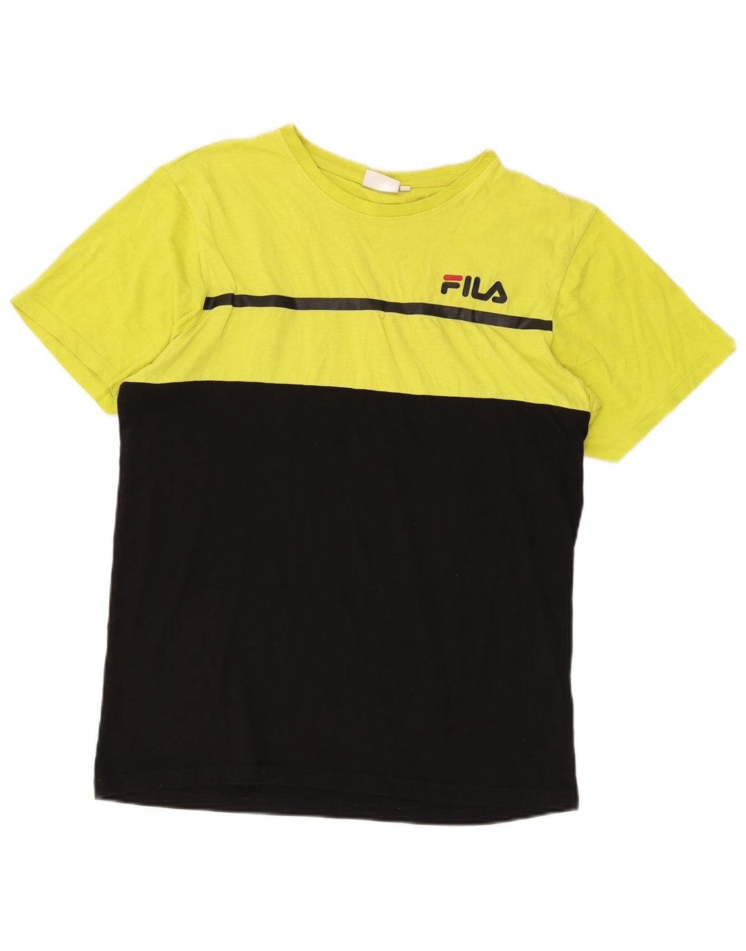 FILA Herren-Grafik-T-Shirt-Oberteil XL aus schwarzer Colourblock-Baumwolle