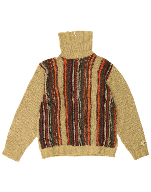 Foxhound Herren-Pullover mit Reißverschluss am Hals, mittelgroße Khaki-gestreifte Wolle