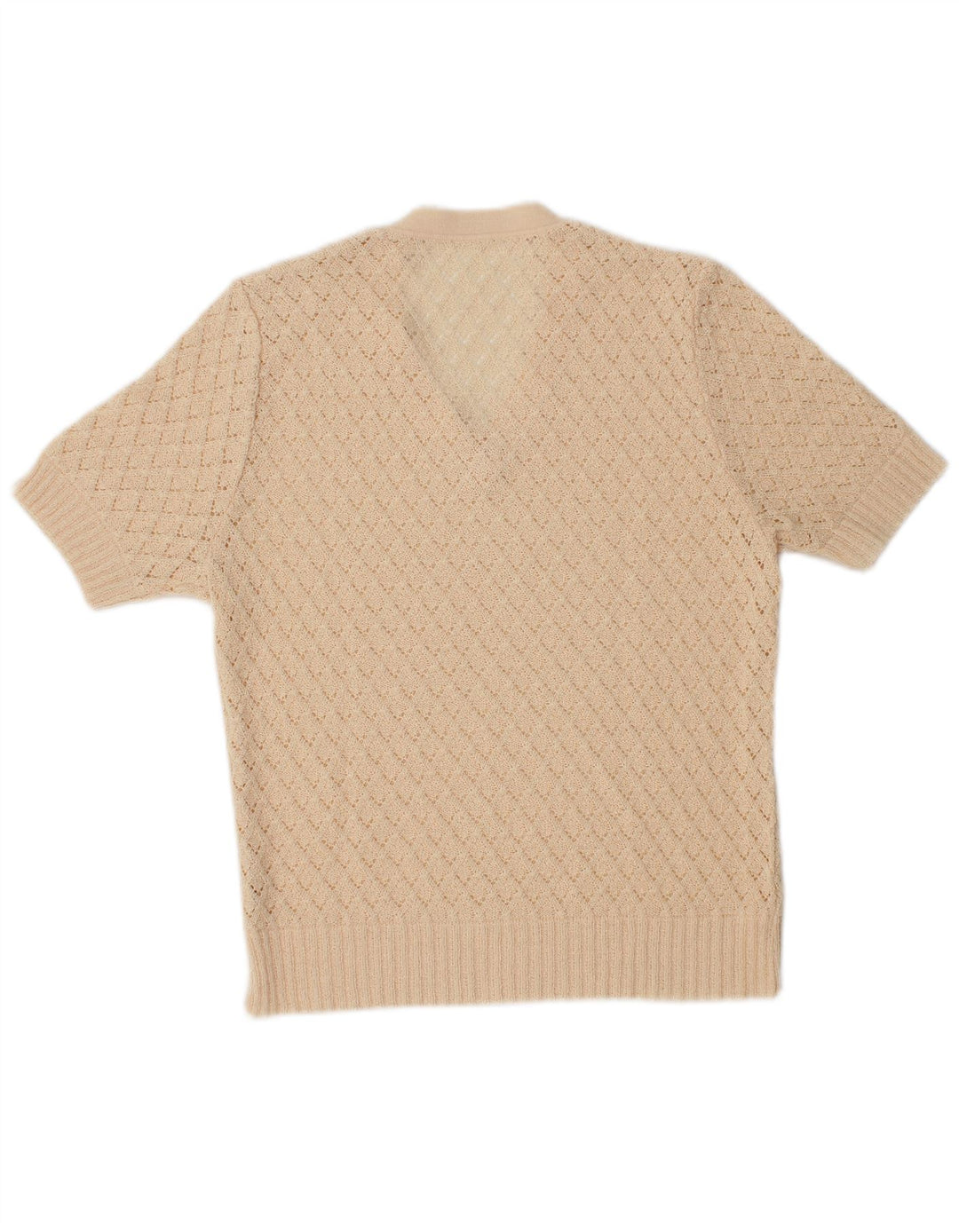 VINTAGE Damen Kurzarmpullover mit V-Ausschnitt IT 42 Medium Off White