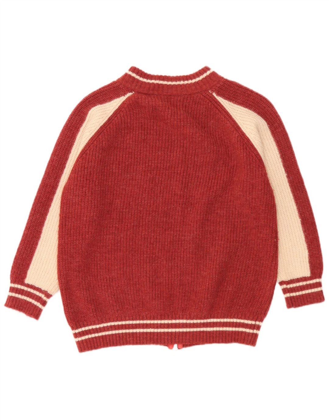 Vintage Damen-Cardigan mit durchgehendem Reißverschluss, UK 14, Mittelrot, Farbblock