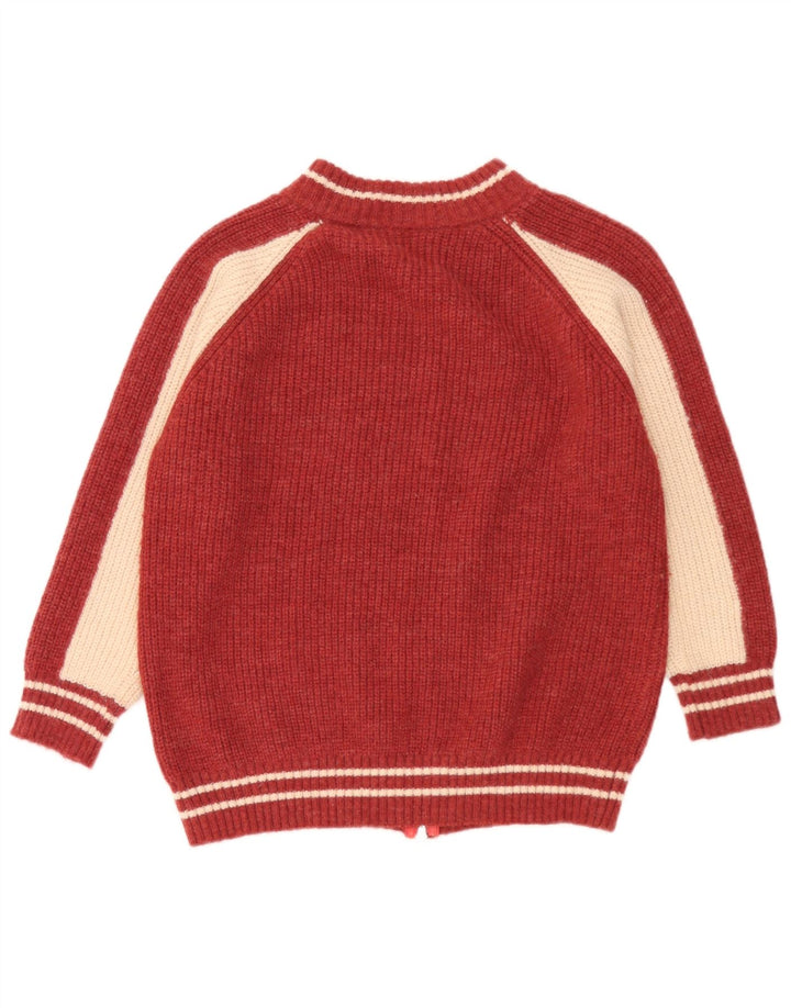 Vintage Damen-Cardigan mit durchgehendem Reißverschluss, UK 14, Mittelrot, Farbblock