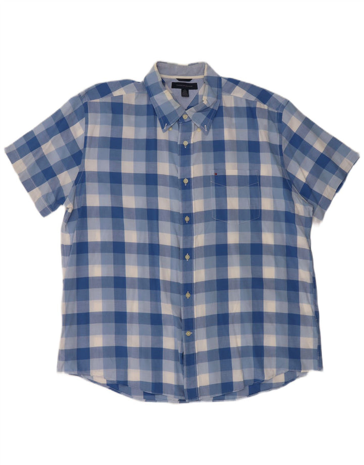 Tommy Hilfiger Herren-Kurzarmhemd XL, blau kariert, Baumwolle