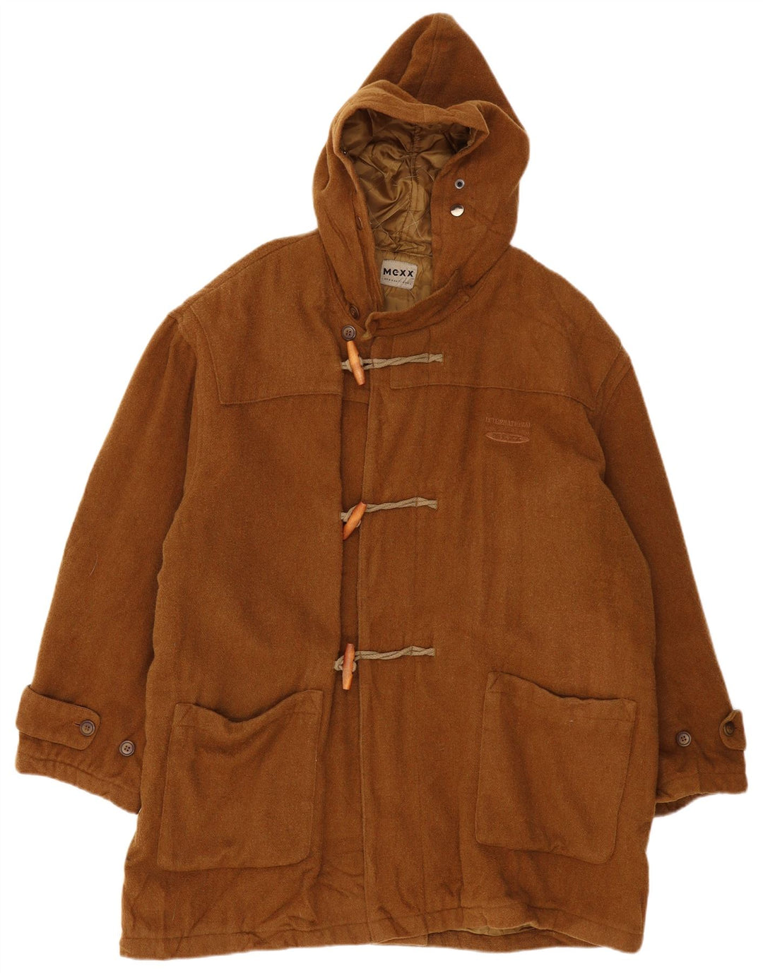 MEXX Herren-Dufflecoat mit lockerer Passform und Kapuze, UK 36, mittelbraune Wolle