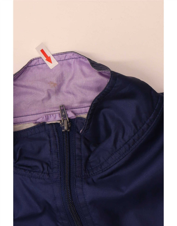 Vintage Herren-Trainingsanzug-Oberteil, große marineblaue Farbblock-Polyamidjacke