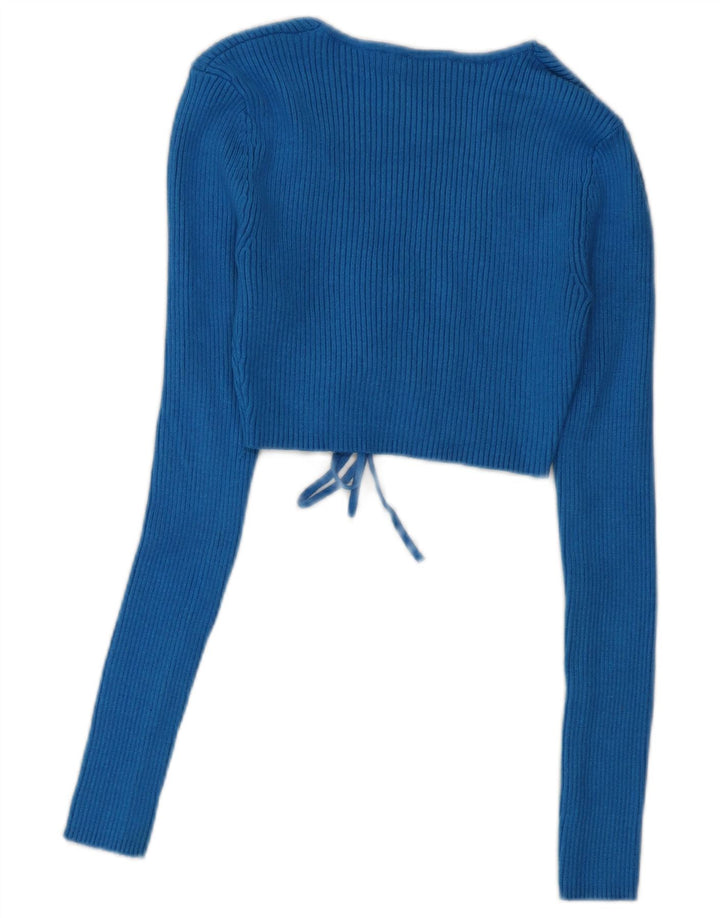 Zara Damen Langarm-Crop-Top UK 10 Small Blaue Viskose