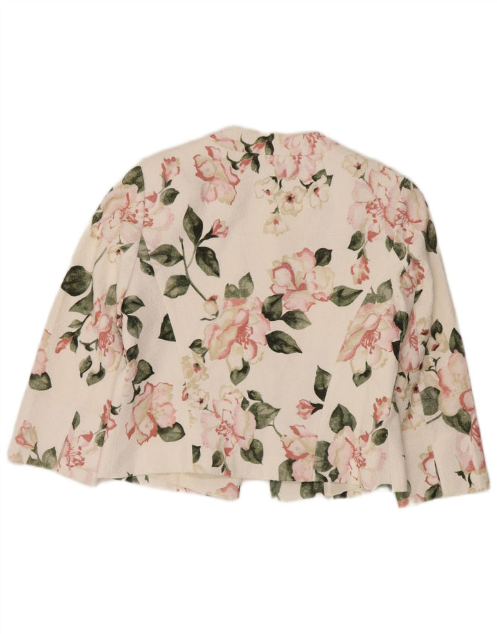 Phase Eight Damen-Blazer mit 3/4-Ärmeln, bauchfrei, Gr. 12, mittelweiß, geblümt